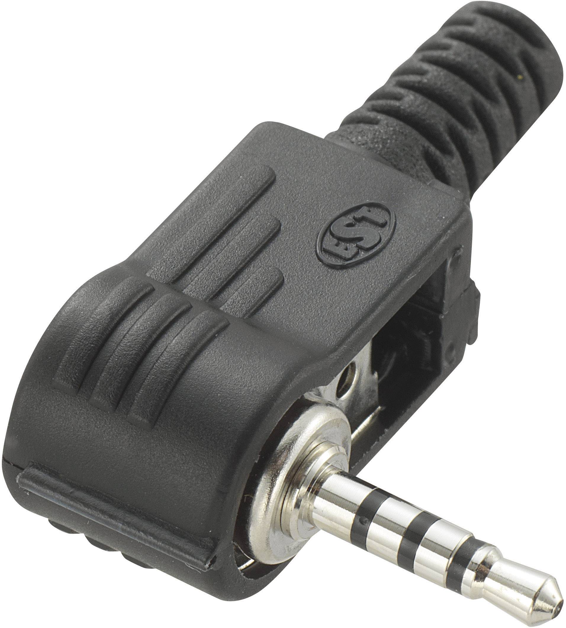 Jackplug conform JIS C 6560 JC35P3, 3,5 mm, 4-polig/stereo, rechte uitvoering, met knikbeveiliging en soldeeraansluiting