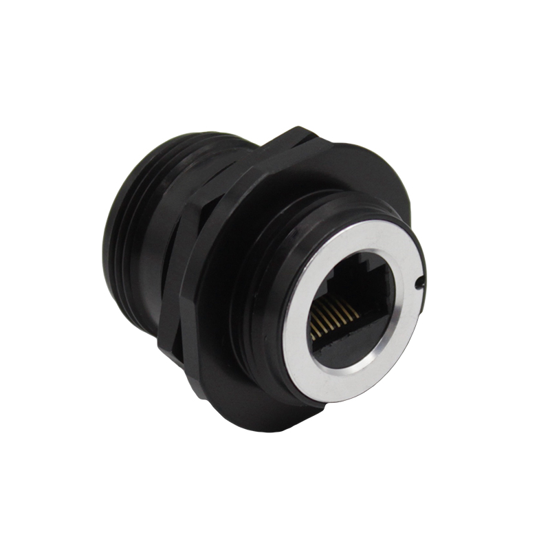 Black Anodised Aluminium Jam Nut Connector - Unshielded - Cat5e Female
