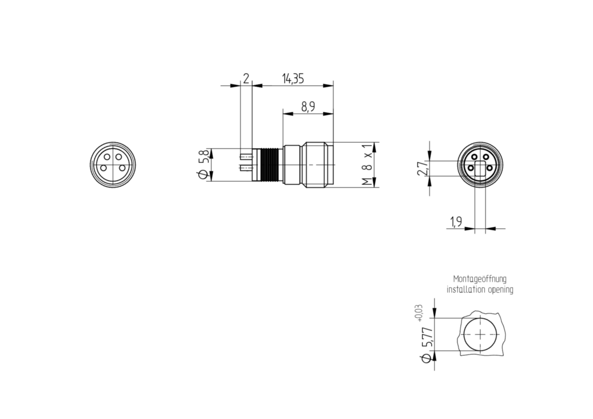 M8 Insert Sensor/Actuator Receptacle Connector
