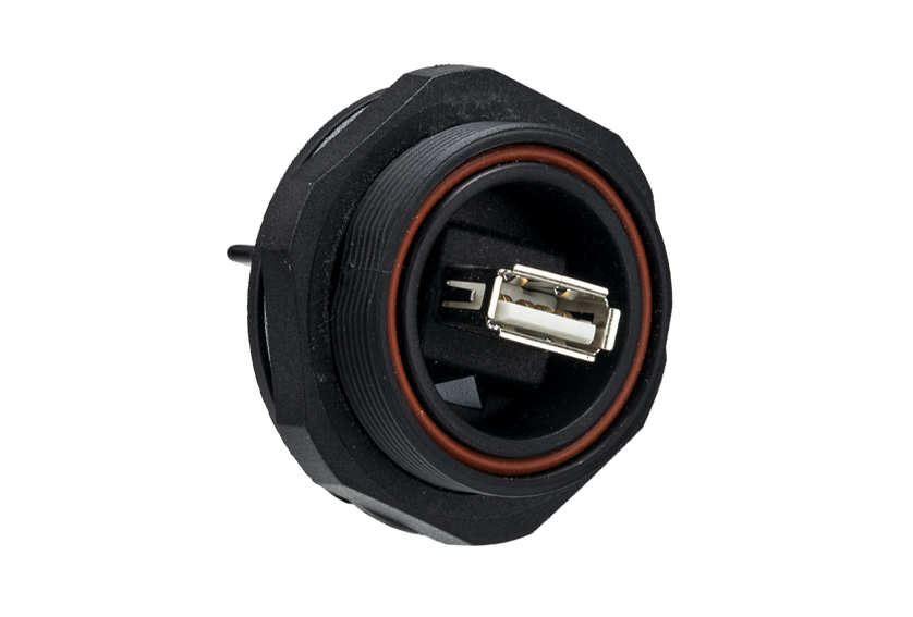 Rear Panel Mount USB 2.0 Connector PX0845 Series Sealed A Socket Front of Panel to PCB Mount Contacts