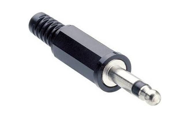 Jackplug conform JIS C 6560 JC35P2, 3,5 mm, 2-polig/mono, rechte uitvoering, kegelvormig, met knikbeveiliging en soldeeraansluitingen