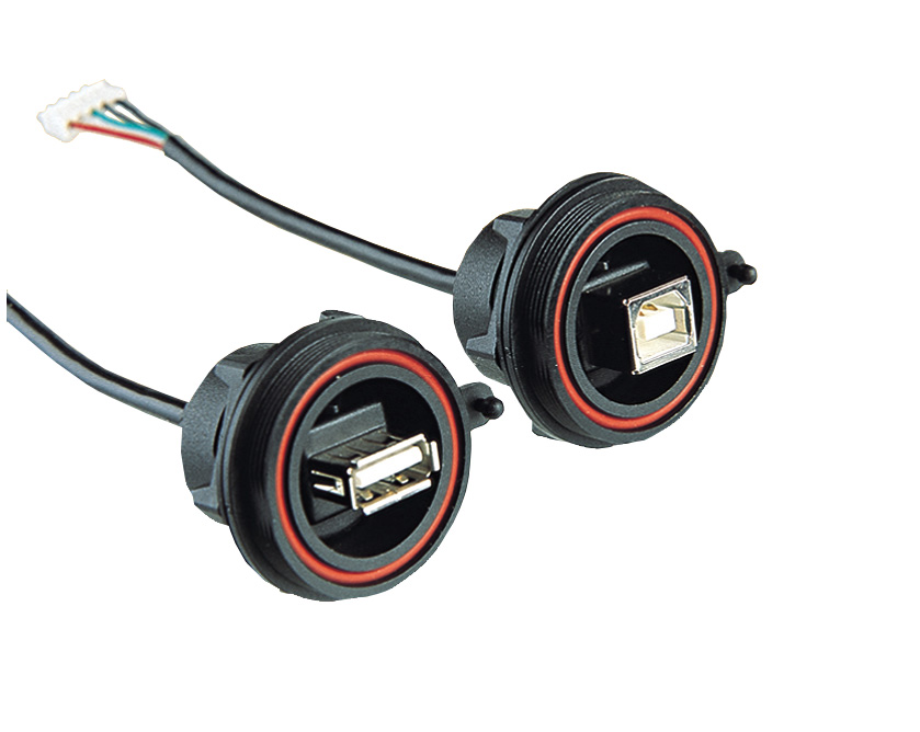 Front Panel Mount Leaded USB Connector with exposed braid PX0460 Series