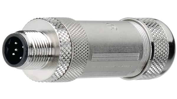 Field attachable, M12, plug, straight, poles - 5, screw terminal, cable holder, profibus