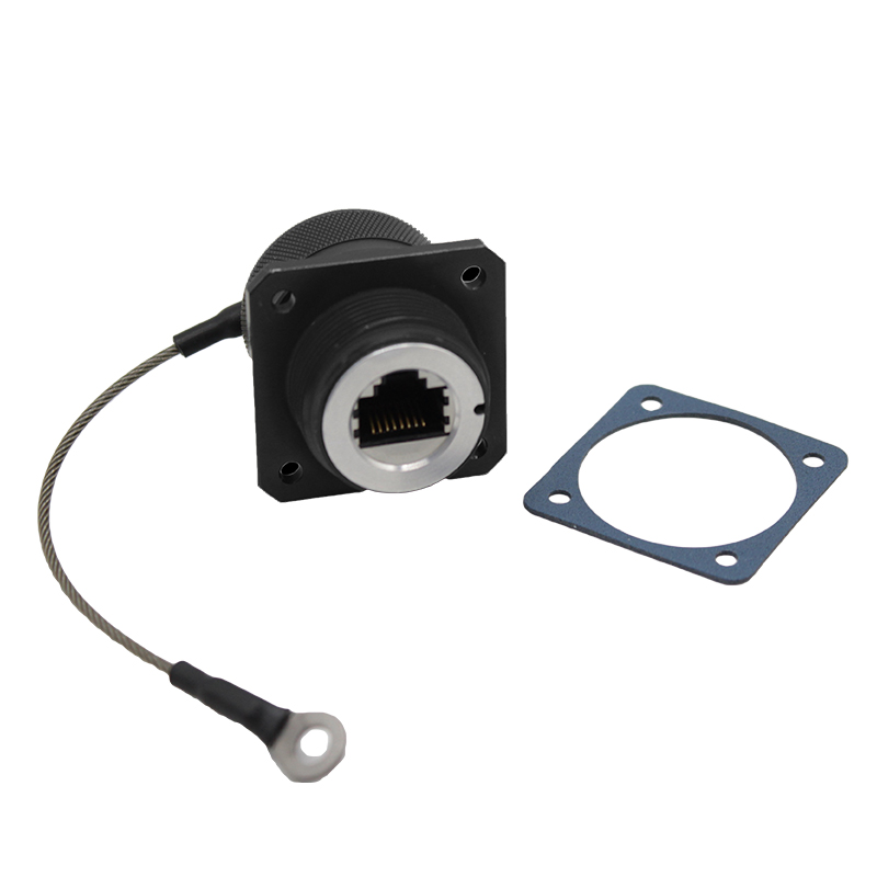 Black Anodised Transversely Sealed Aluminium Flange Mount Connector - Unshielded - Cat5e Female