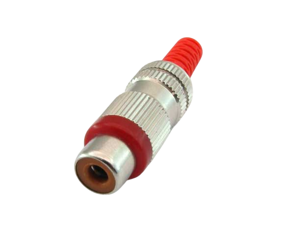 RCA jack acc. to JEITA RC-5231, straight version, with metal housing, bend protection and solder terminals
