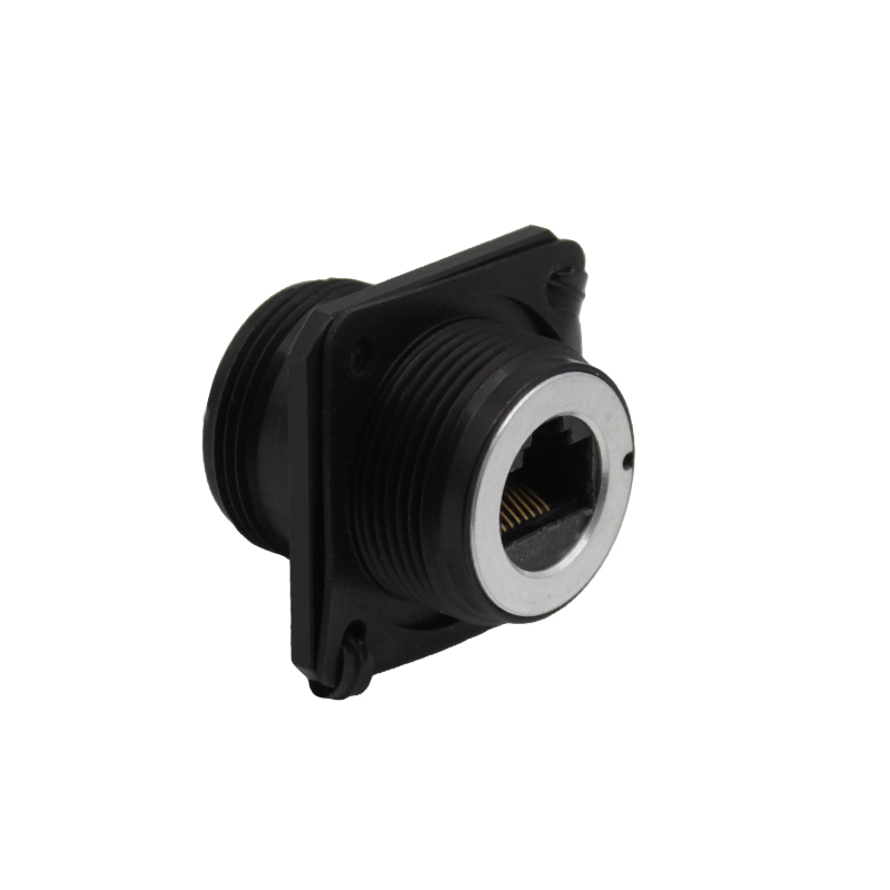 Black Anodised Aluminium Flange Mount Connector - Unshielded - Cat5e Female