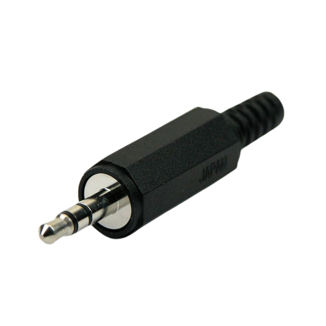 Jack plug acc. to JIS C 6560 JC35P3, 3.5 mm, 3 poles/stereo, straight version, with bend protection and solder terminal