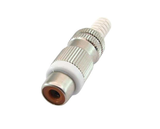 RCA jack acc. to JEITA RC-5231, straight version, with metal housing, bend protection and solder terminals