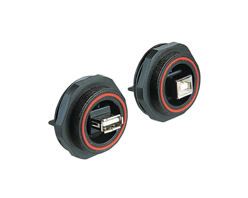 Rear Panel Mount USB Connector PX0845 Series Sealed B Socket Front of Panel to PCB Mount Contacts