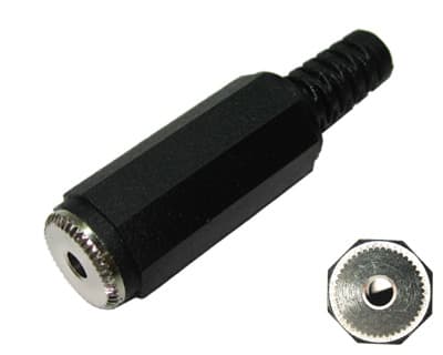 Jack-aansluiting 2,5 mm, 3-polig/ stereo, rechte uitvoering, met metalen behuizing, knikbeveiliging en soldeeraansluitingen