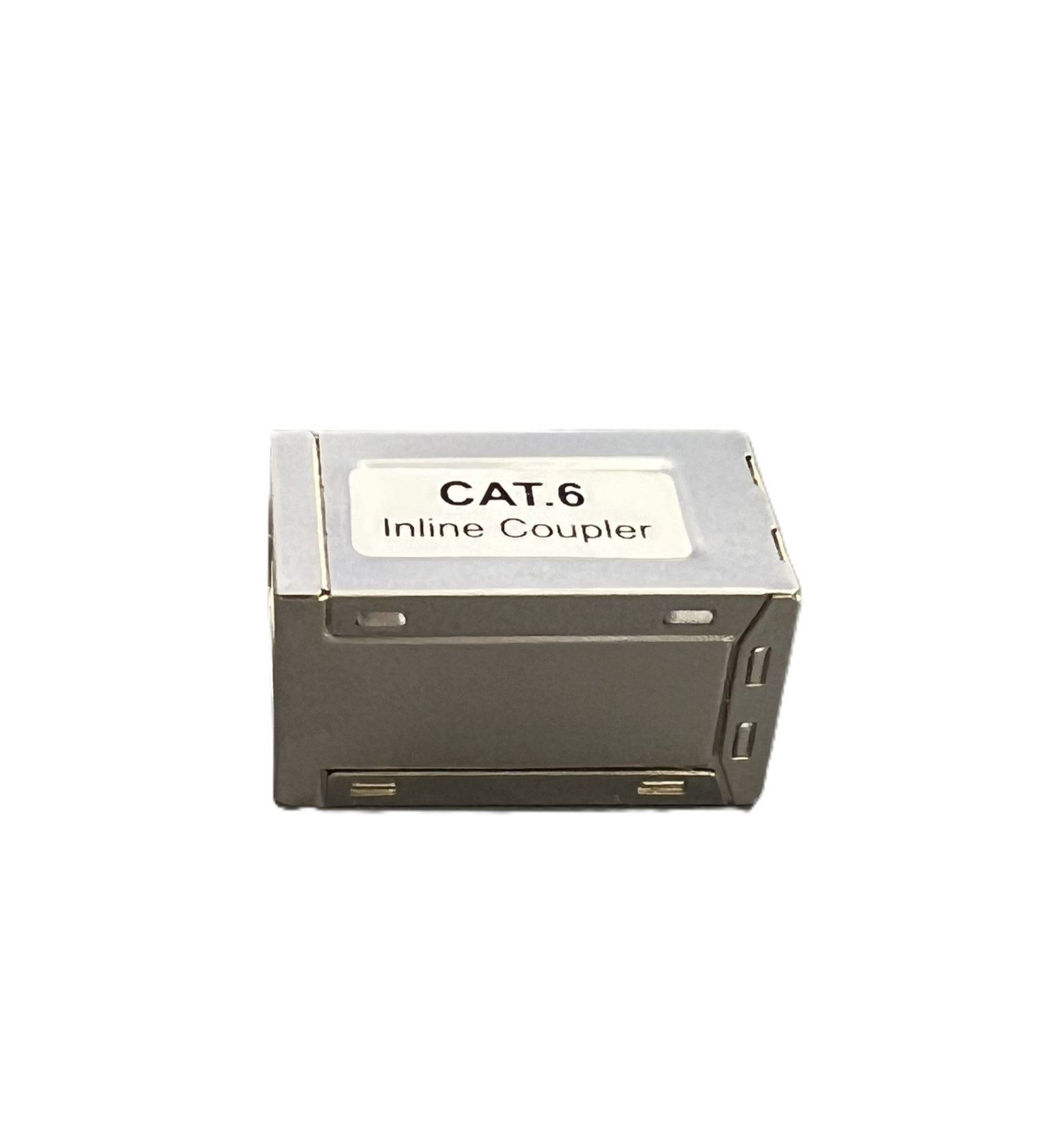 Modular RJ45 coupler, 8P8C, 1:1 shielded CAT6, compact metal housing.