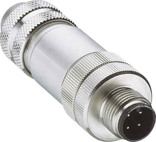Field attachable, M12, plug, straight, poles - 4, screw terminal, cable holder, profibus