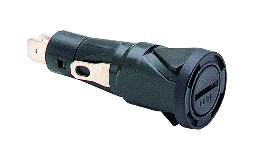 Fuseholder Protection Category PC2 Snap Fit To Panel D Shape Mounting Hole 6.3mm Tab Termination 6.3mm x 32mm Fuse Screw Cap Carrier Screwdriver Release