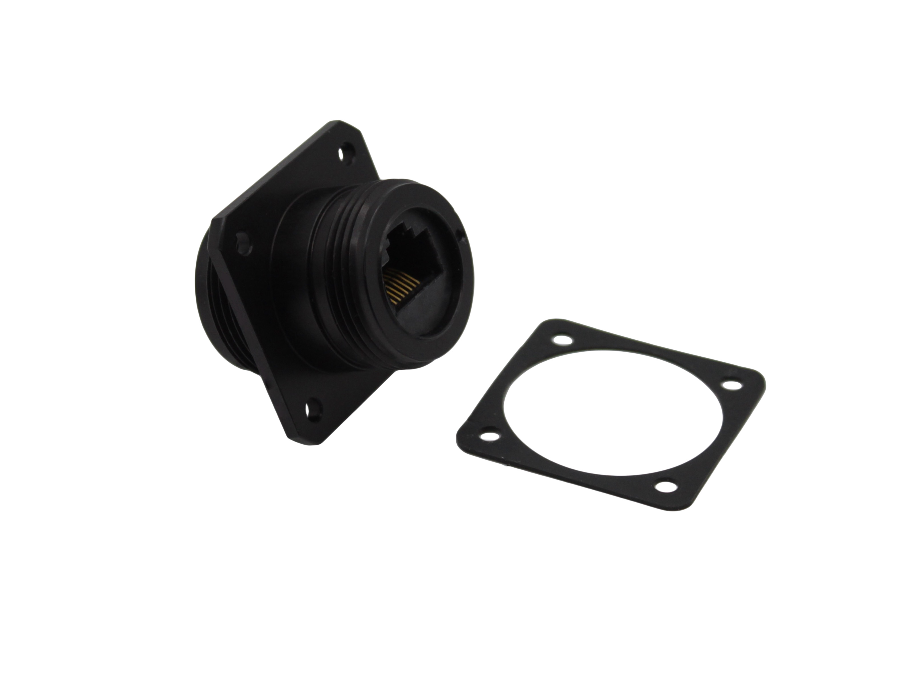 Black Anodised Aluminium Flange Mount Connector - Unshielded - Cat5e Female