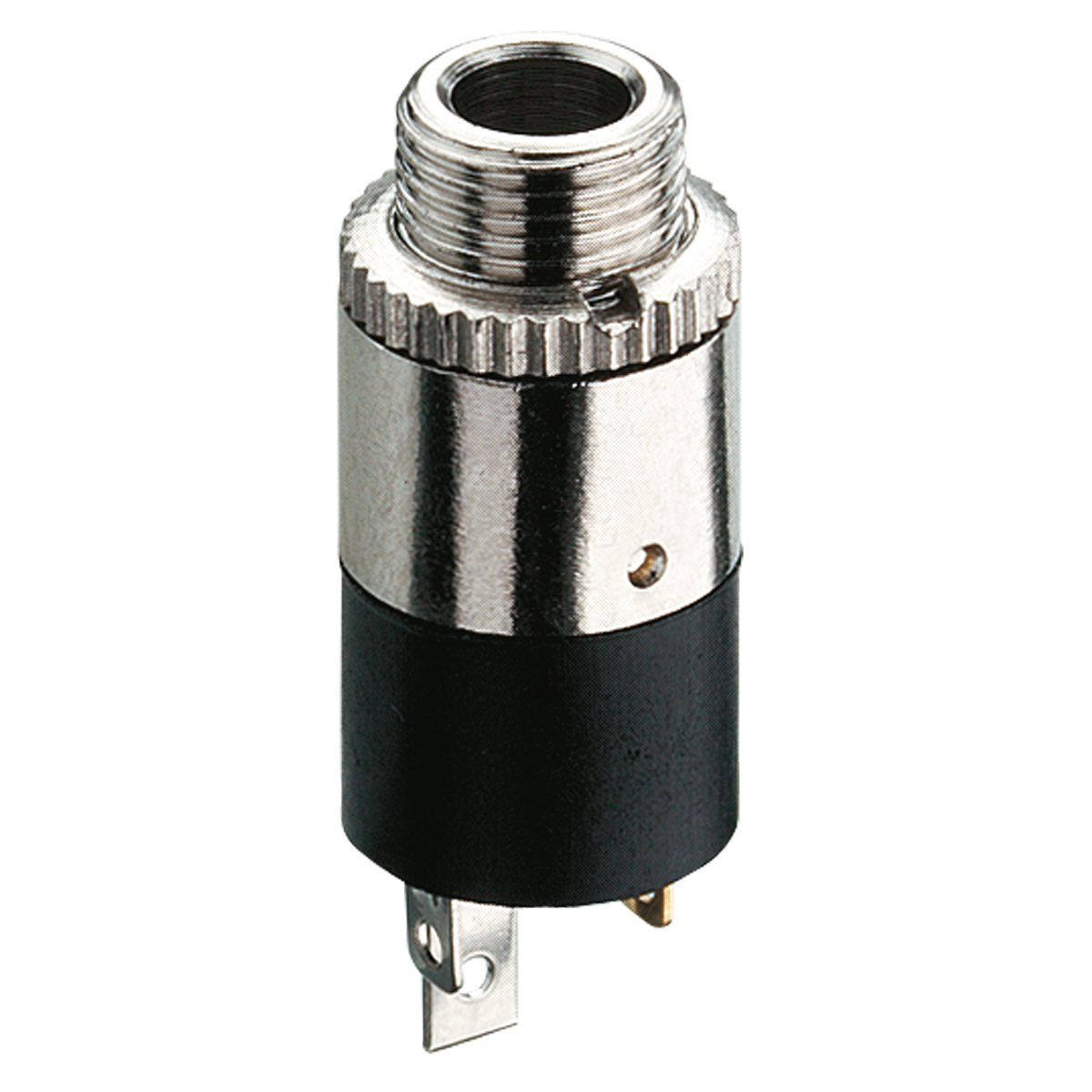 Jack vrouwelijk chassisdeel 3,5 mm, 3 polen, rechte uitvoering, met soldeeraansluiting.