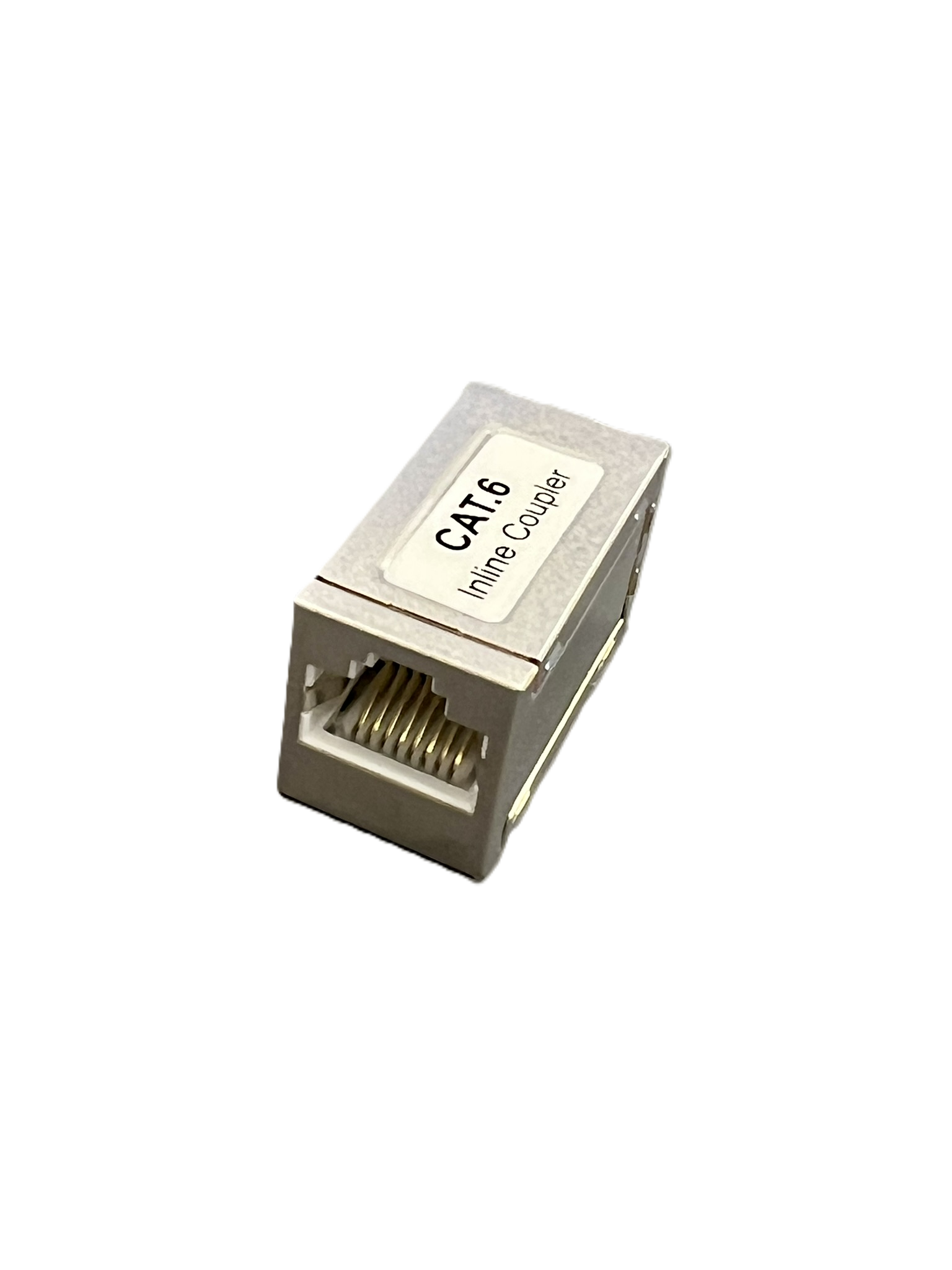 Modular RJ45 coupler, 8P8C, 1:1 shielded CAT6, compact metal housing.