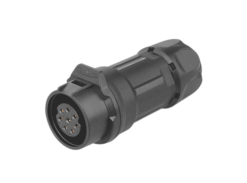 LP16 8pin female connector In-line receptacle Quick lock IP67/68 plastic housing.