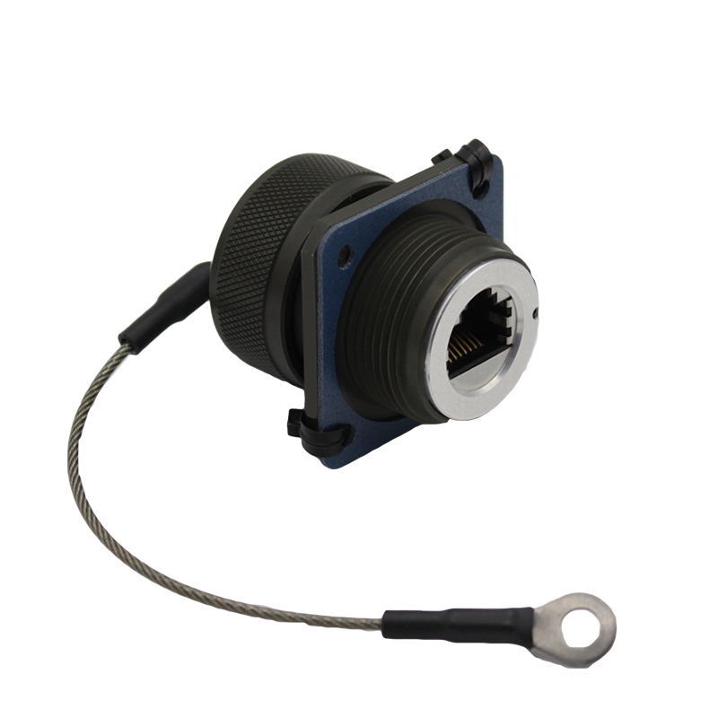 Black Anodised Transversely Sealed Aluminium Flange Mount Connector - Unshielded - Cat5e Female