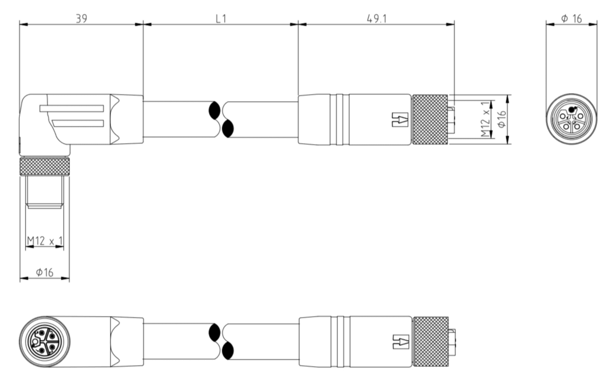 M12 Power Double-Ended Cordset