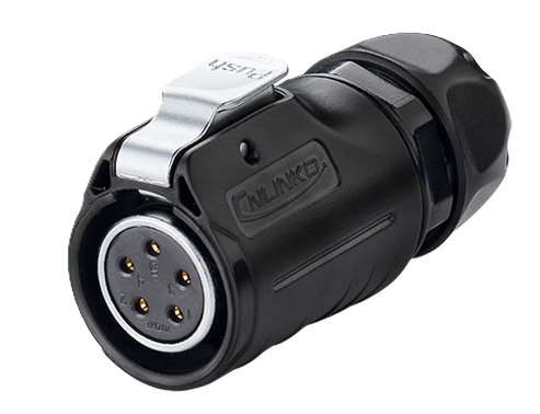 LP20 5-pin female connector, quick locking, IP67/68, plastic + metal