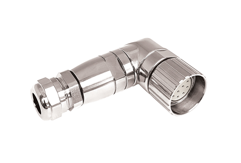 M23 Series A Code Brass Nickel Plated PG9 Right-Angle Flex Body 19 Contact Socket