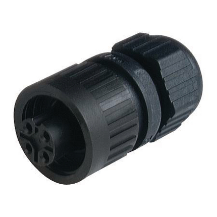 Circular Field Attachable Power Connector (CA Series): Female, straight, 4-pin(3+PE), integrated strain relief, 400 V AC/230 V DC, 16 A AC/10 A DC