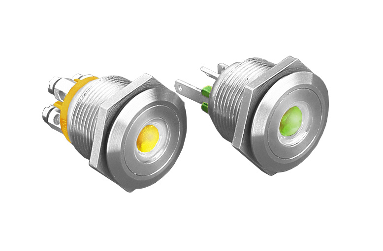 Stainless Steel Vandal Resistant Illuminated IP66 Push Button Switch MPI001 Series 12V Green LED Dot Flying Leads